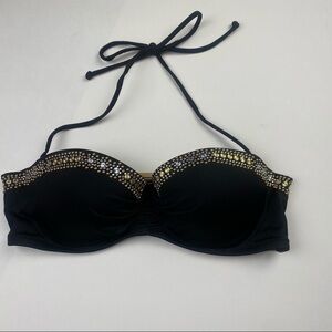 Black Bikini top with silver and gold jewels size S